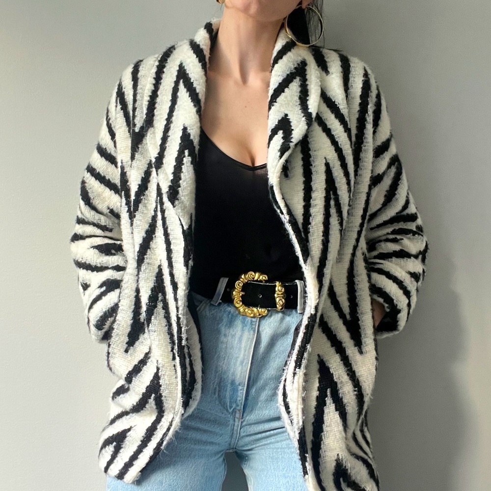 Alice + Olivia Patterned Sweater in Black and White.